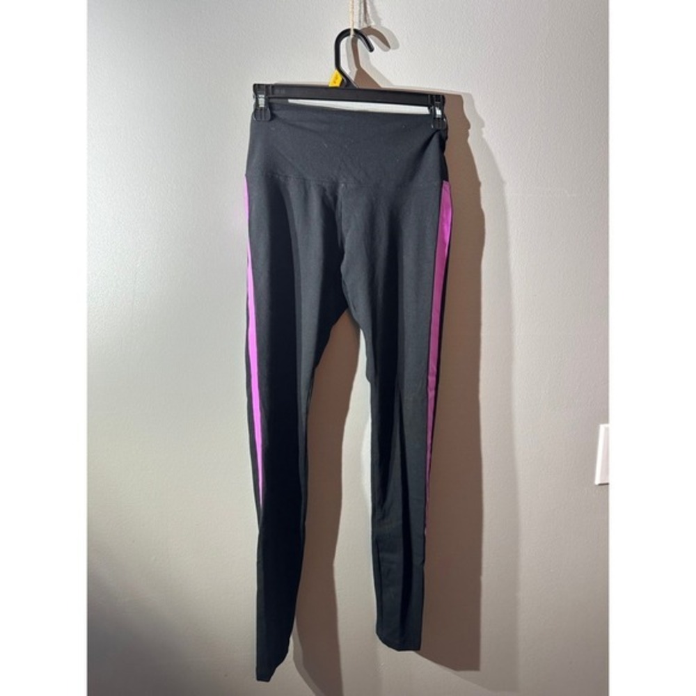 PINK ACTIVE Cotton High‎ Waist Full Length Legging Black Pink Stripe Small